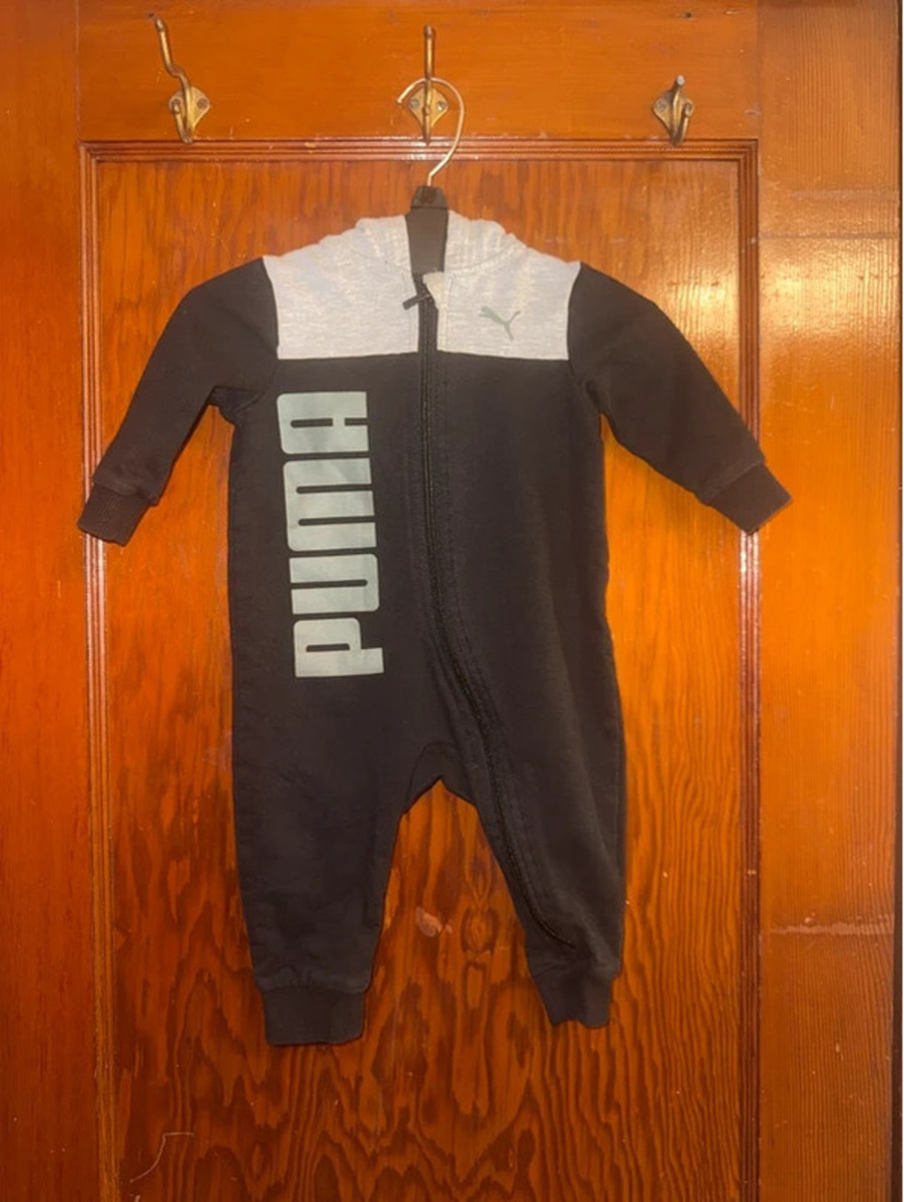 Puma Baby Hooded Tracksuit Romper Black Gray 6–9 Months Zip One Piece